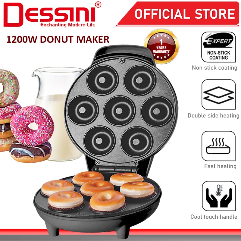 DESSINI ITALY Double Sided Electric Donut Maker Doughnut Cake Waffle Sandwich Toaster BBQ Grill Non-Stick Baking Pan