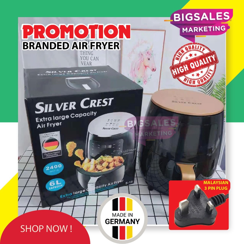 BIGSALES 6L Air Fryer Kitchen Fry Bake Cake Chicken Fish Machine Touch Screen Air Fryer (MALAYSIA PLUG) / Penggoreng Tan