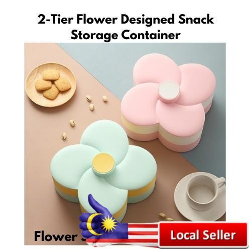 KM 2-Tier Flower Designed Snack Storage Container Bekas Makanan Bunga