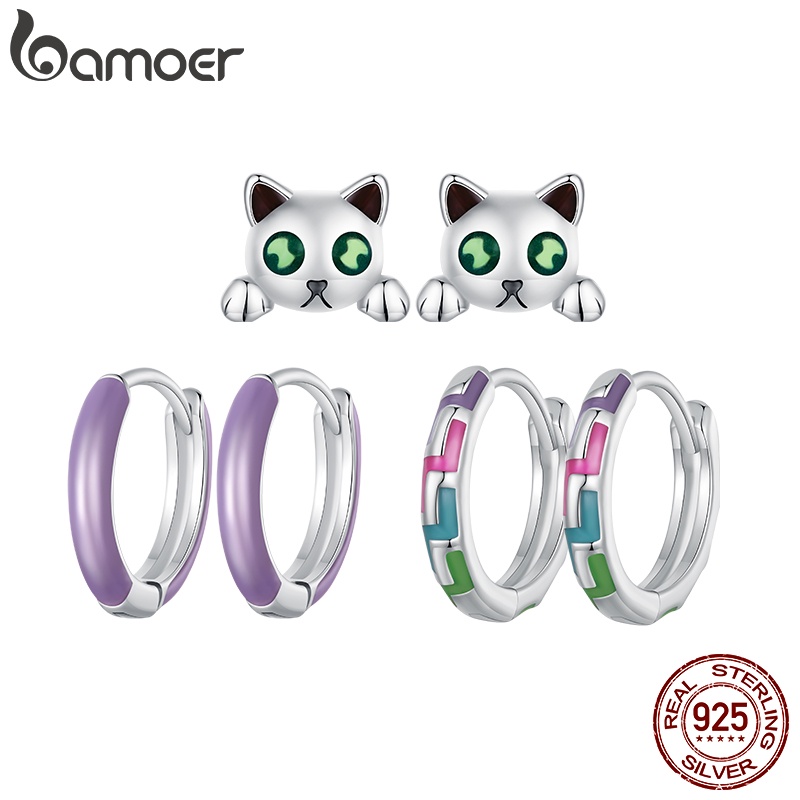 BAMOER Glowing Night Earrings Series 925 Sterling Sliver ,Cat Ear Stud, Purple Earbuckle,Luminous Cyber Earring for Jewellery Gifts