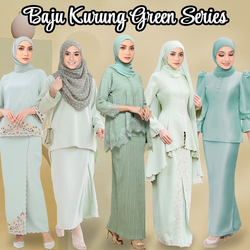 Baju Kurung Green Tea Baju Raya 2023 Baju Kebaya Nursing/Breastfeeding Friendly Ironless Kurung Nikah Bridesmaid Kurung