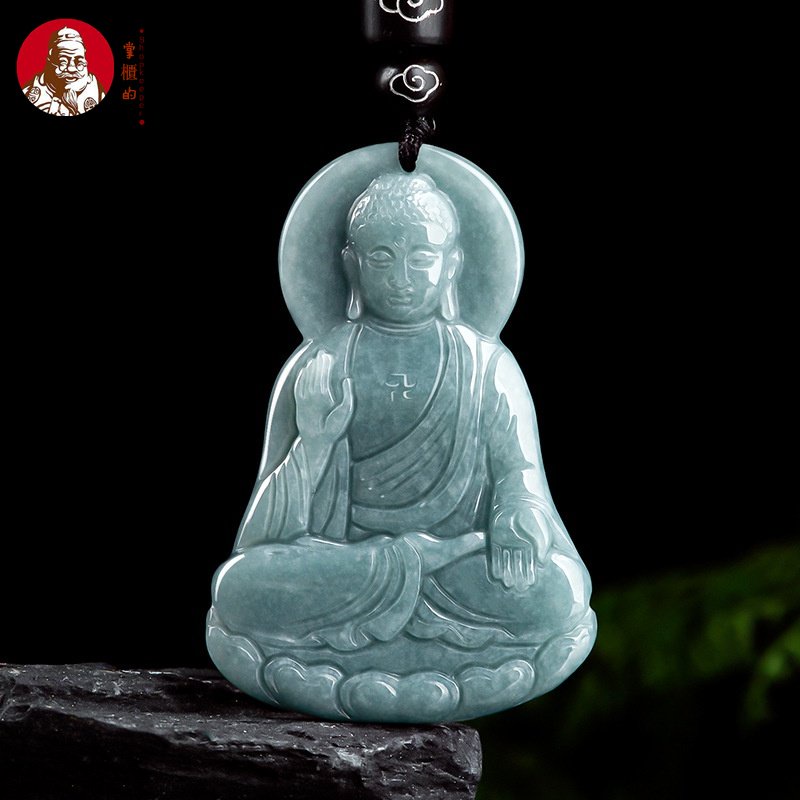 █Myanmar゜Natural A Goods Jade Blue Water Buddha Gong Amitabha Jade Pendant Ice Pendant Fashion High-End Men Women Style