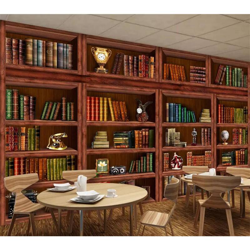 Custom Retro Bookshelf Mural Wallpaper Study Living Room Bedroom Children's Room Background 3D Home Decor Wall Paper