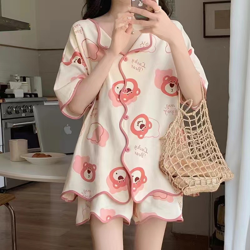 Ready stock baju tidur perempuan pyjamas women Summer Girls' pajamas Sweet Cute Loose sleepwear set