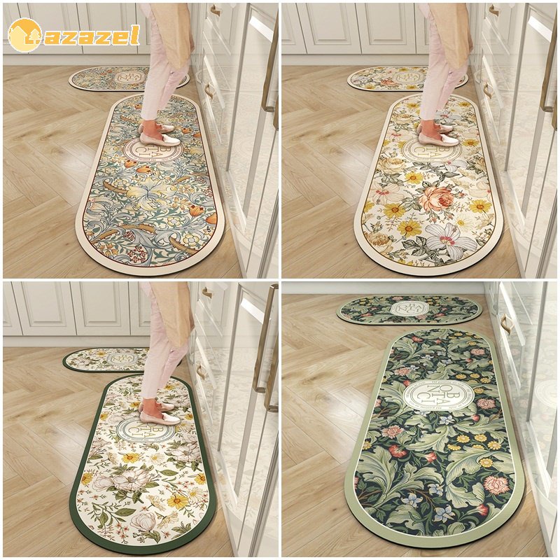 Karpet Retro Vintage Floor Mat Flower Pattern Kitchen Carpet Absorbent Rug Non-Slip Carpet Rugs Living Room Decor