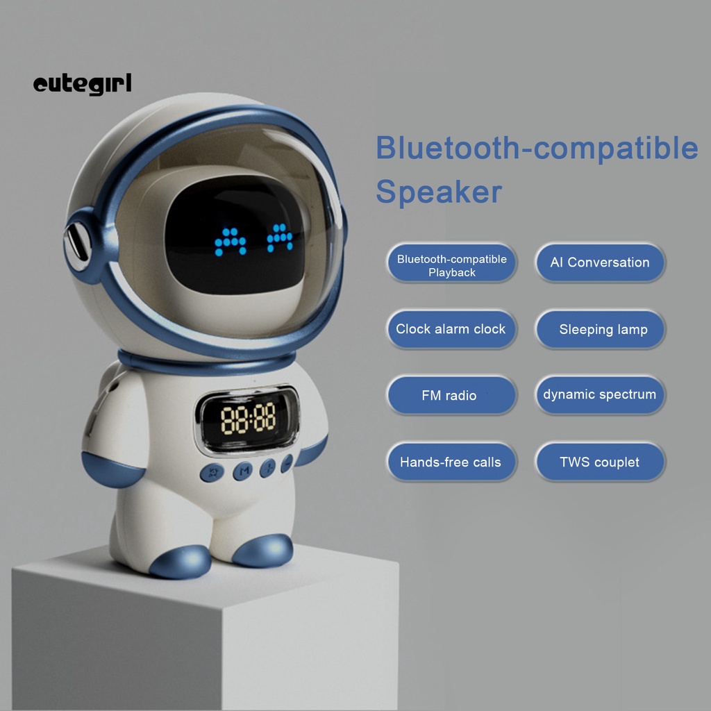 cute-1 Set Bluetooth-compatible Speaker Astronaut Shape 360-Degree Stereo Surround Alarm-setting Alarm Clock AI