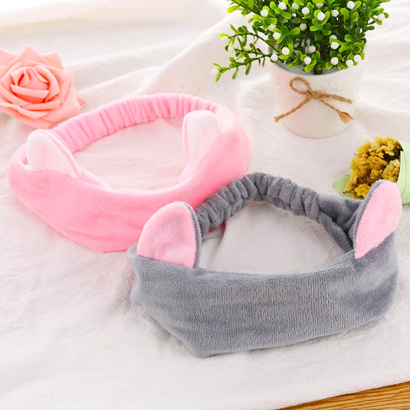 Women Cat Ears Hair Band Wrap Headband Makeup Wash Face Tool 猫耳朵束发带弹力猫咪化妆洗脸敷面膜发套刘海巾发箍