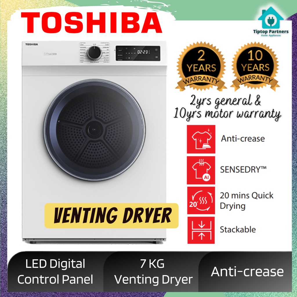 Toshiba Dryer (7KG) Air-Vented Sensedry™ Tumble Dryer TD-H80SEM 烘干机 Mesin Pengering Baju