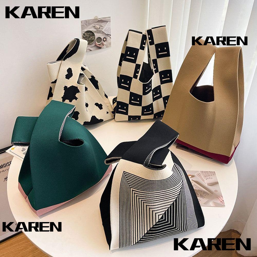 KAREN1 Knit Handbag Niche Design Plaid Casual Color Shopping Bags Shoulder Bag Knot Wrist Bag