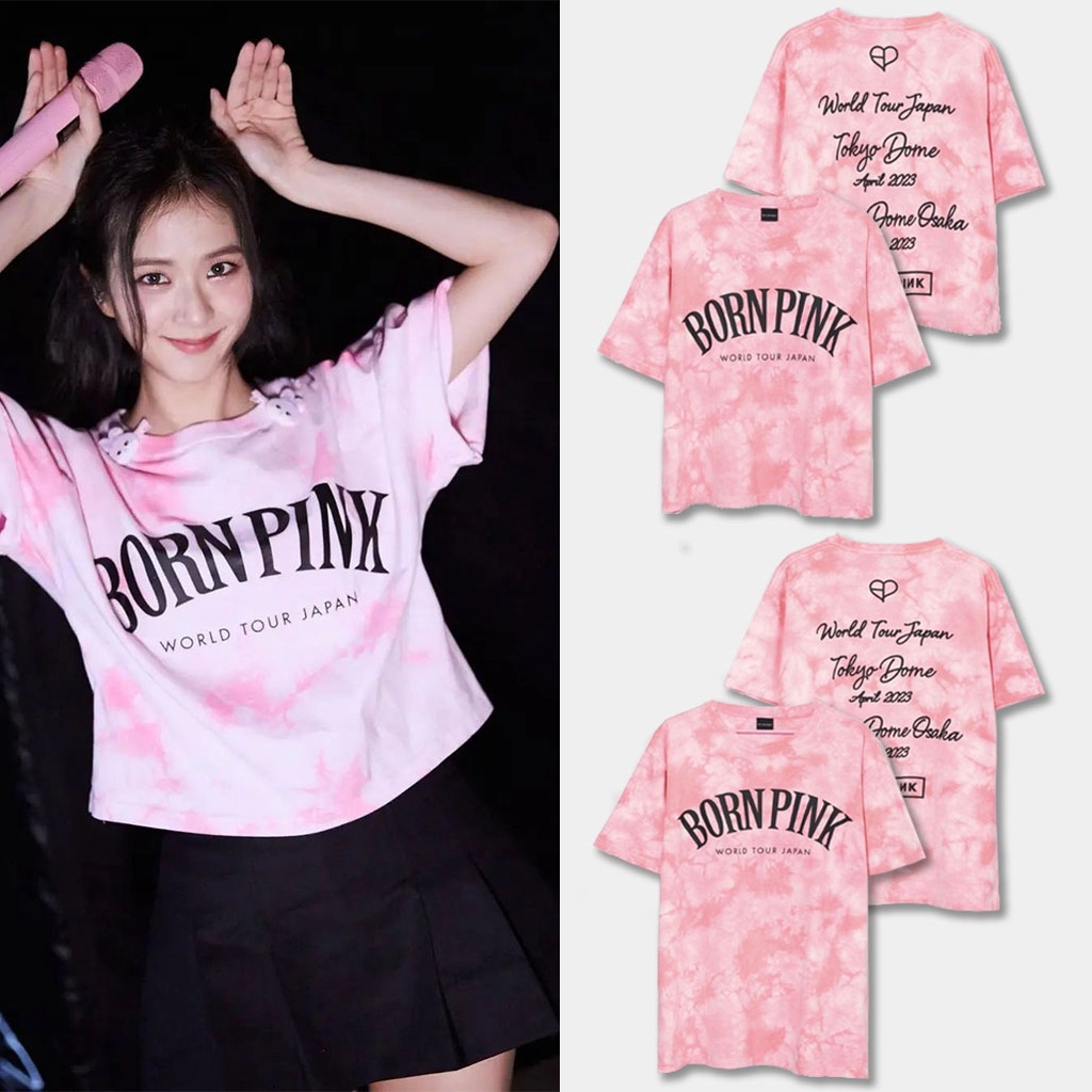 KPOP BLACKPINK 2023 Japan NEW BORN PINK Kim Jisoo LISA Rosé Jennie Round Neck Cotton Tie-dye T Short Sleeve Cotton T Casual Top Men's/Women's Couple Shirts Clothes