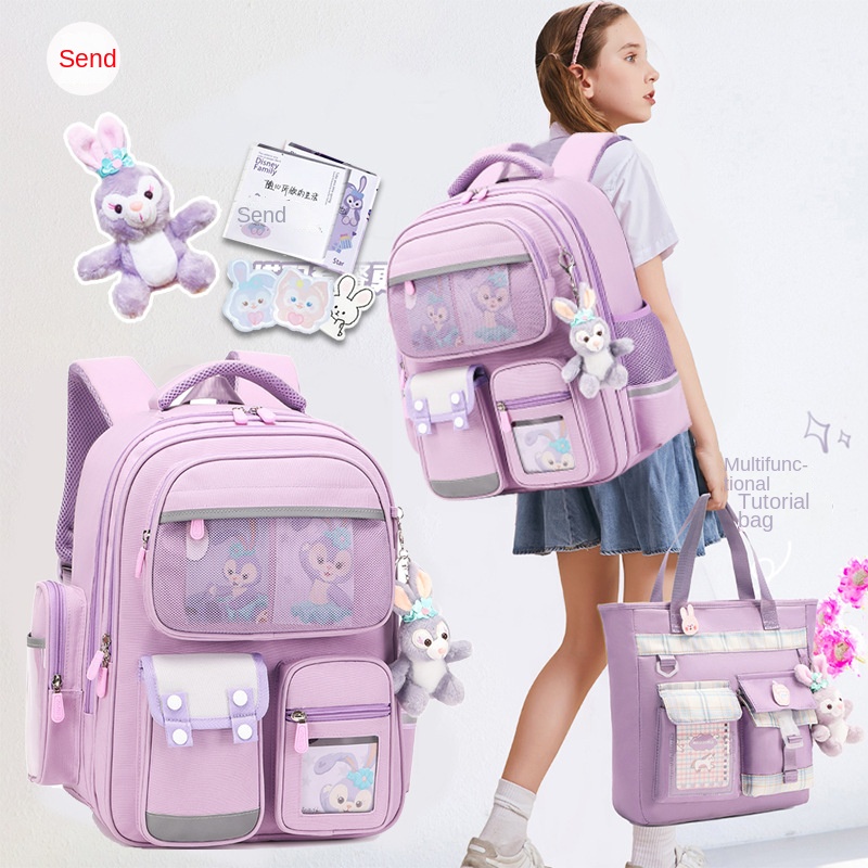 Primary School Schoolbag Girls' Crest Protection to Lighten the burden One, Two, Three to Six Grades Lightweight Children's Backpack Storage Bag Children's Schoolbag BEG sekolah