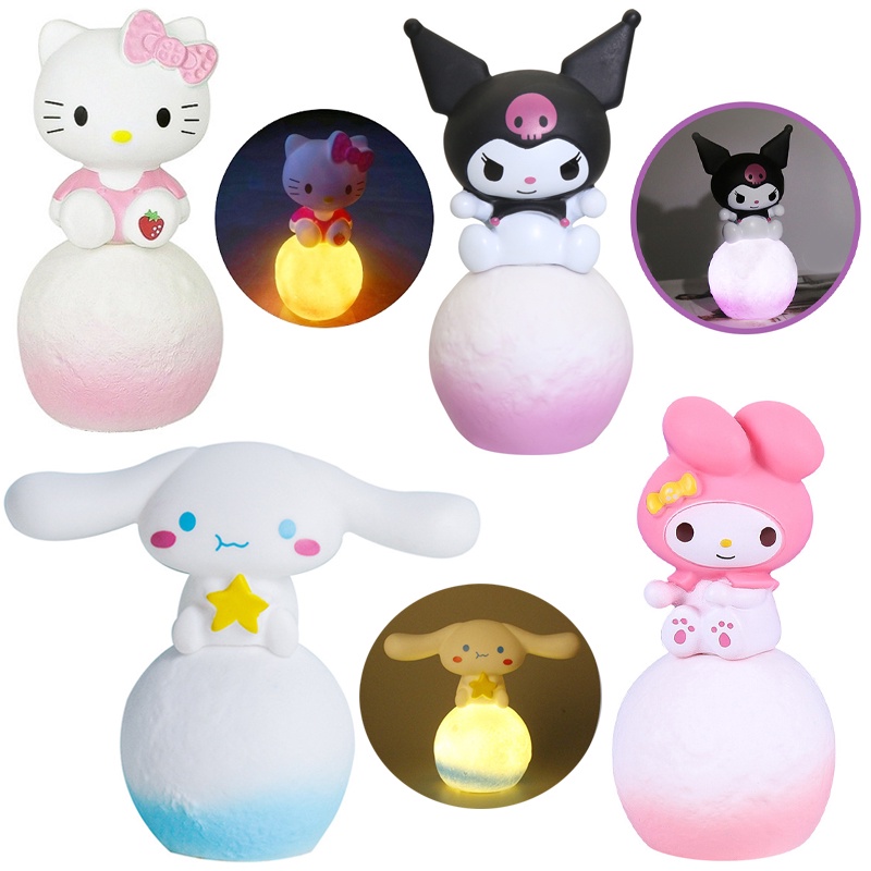 Anime Sanrio Night Light Hello Kitty Cinnamoroll Kuromi Melody Moon Luminous Lamp Cute Cake Decoration Children's Christmas Gift