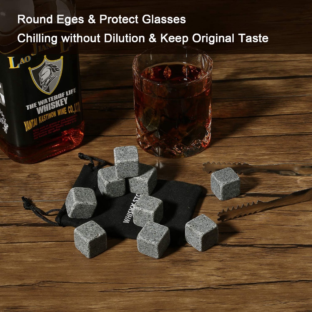 Durable Versatile Ultimate Whiskey Stones Gift Set: 9 Granite Chilling Tongs Ideal Men Dads Parties Birthdays Premium - Image 5