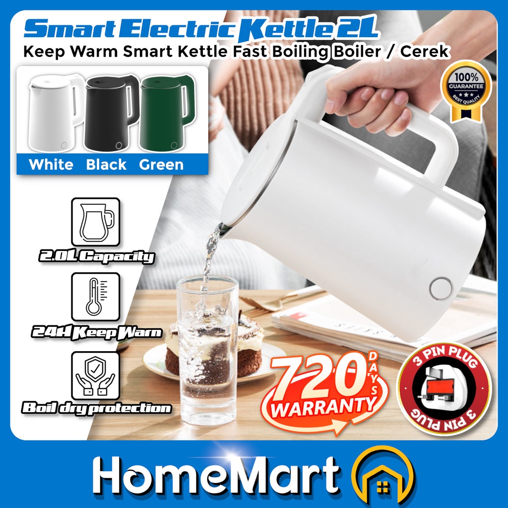 Smart Electric Kettle 2L Keep Warm Boiler Fast Boiling 1500W Auto Off Dry Boil Hot Water Cerek Pemanas Air panas 保温热水壶