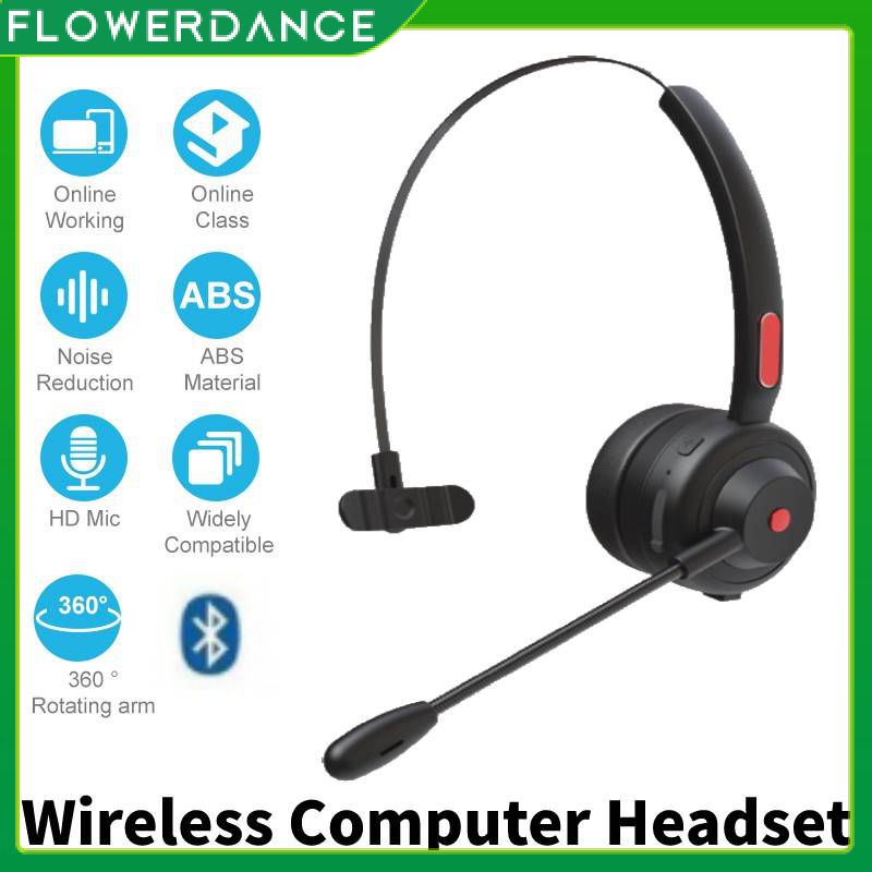 Wireless Computer Headset Stereo Clear With Microphone Bluetooth 5.1 Mic Over Ear Headphones For Working Office Call Center Online Class Pc Laptop flower