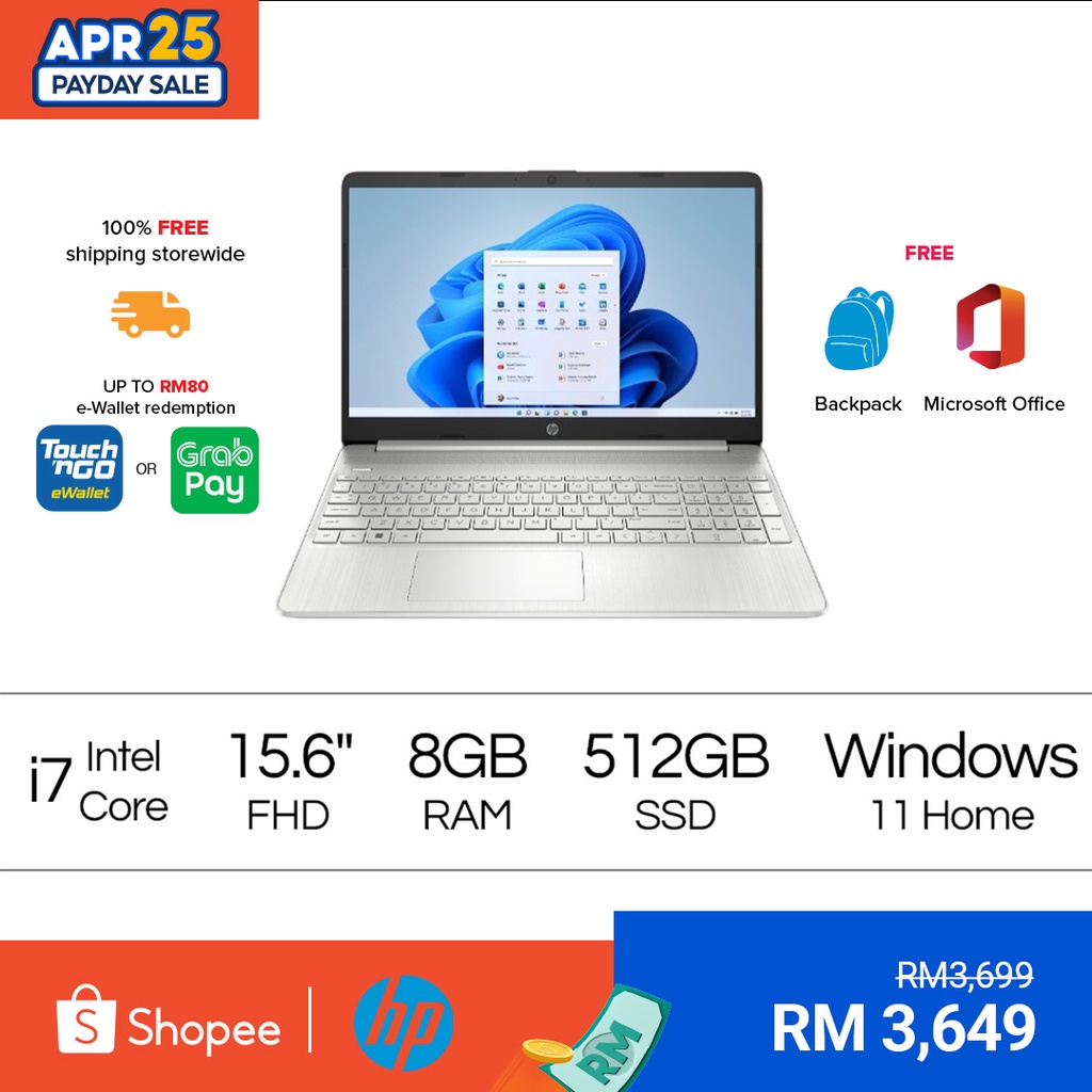HP Laptop [Free Pre-Installed MS Office Home, Delivery & Backpack]  15s-fq5114TU | Shopee Malaysia