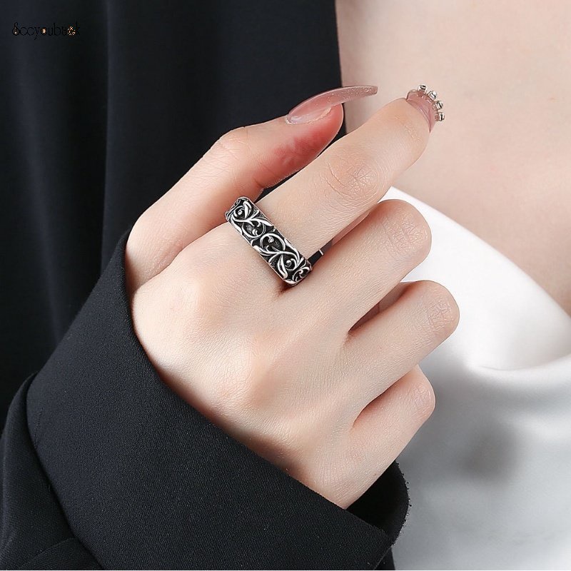 Vintage Chic Punk Women Men Silver Color Cross Ring Trendy Hip Hop Adjustable Eternal Rattan Rings Unisex Personalized Metal Opening Ring Jewelry