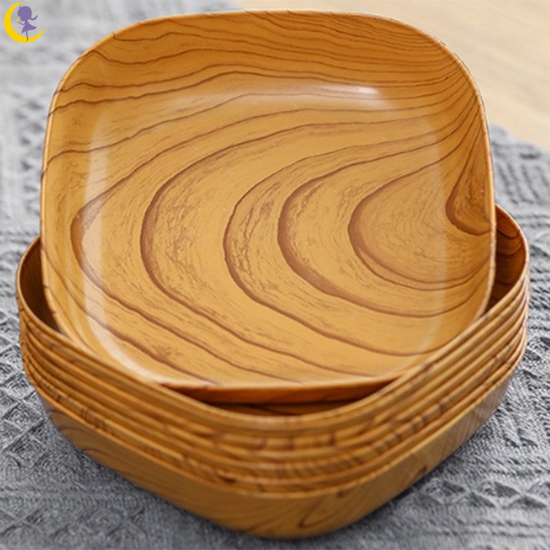 COD Creative Imitation Wood Serving Plate,Imitation Wood Square Serving Tray, Fruit Dessert Cake Snack Candy Platter PP Bowls YDEA YK