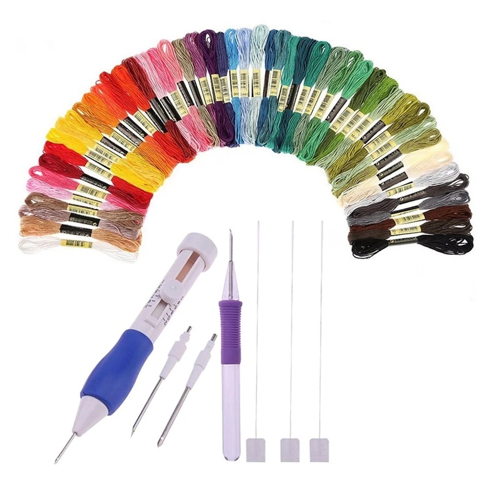 136pcs/set Embroidery Kit Punch Needle Craft Tool Cross Stitch Pen Set Threads for DIY Sewing Accessories