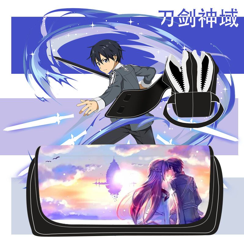 Animation domain sword god pen bag secondary yuan surrounding pencil-box SAO ton Anime sword Art Online pencil Case Two-Dimensional Merchandise Stationery box SAO Kirito Asuna pencil Case Stationery bag 3.7.7