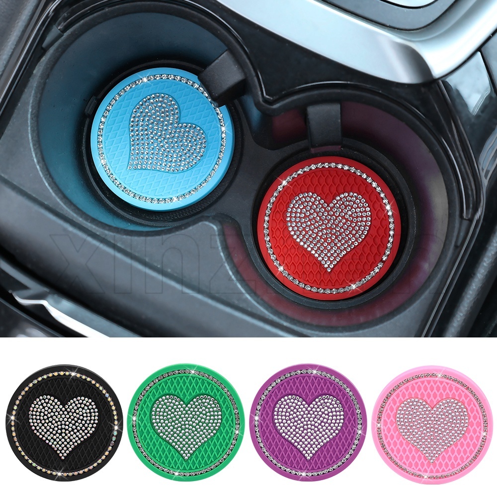 Universal Car Coaster / Car Diamond-encrusted Soft Water Cup Mat / Creative Round Shape Anti-slip Pad / Convenient Clean PVC Heat Insulation Pad / Auto Decoration Supplies