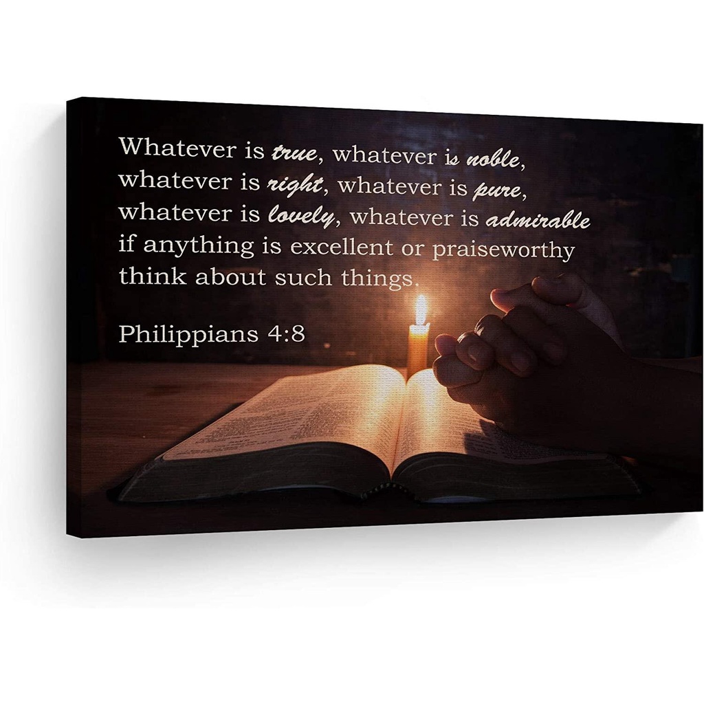 Philippians 4:8 Bible Verses Canvas Print Scripture Wall Decor Jesus Lord God Christ Pray Cross Religious Living Room Bedroom Christian Gift Home Deco...