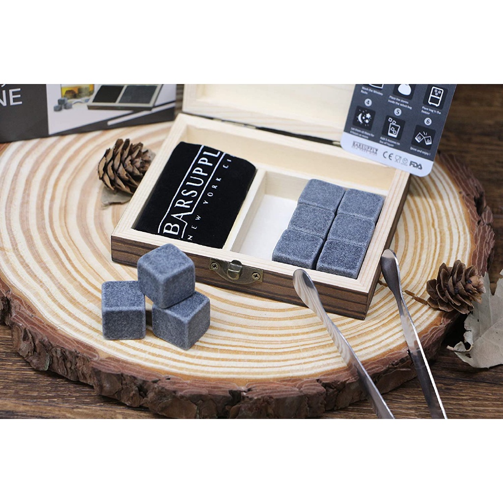 Ultimate Whiskey Stones Gift Set: 9 Granite Chilling Stones with Tongs - Ideal for Men, Dads, Parties, Birthdays