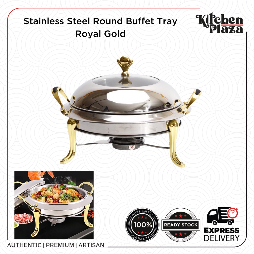 Yasmeen Stainless Steel Round Buffet Tray Royal Gold/Gold Chafing Dish