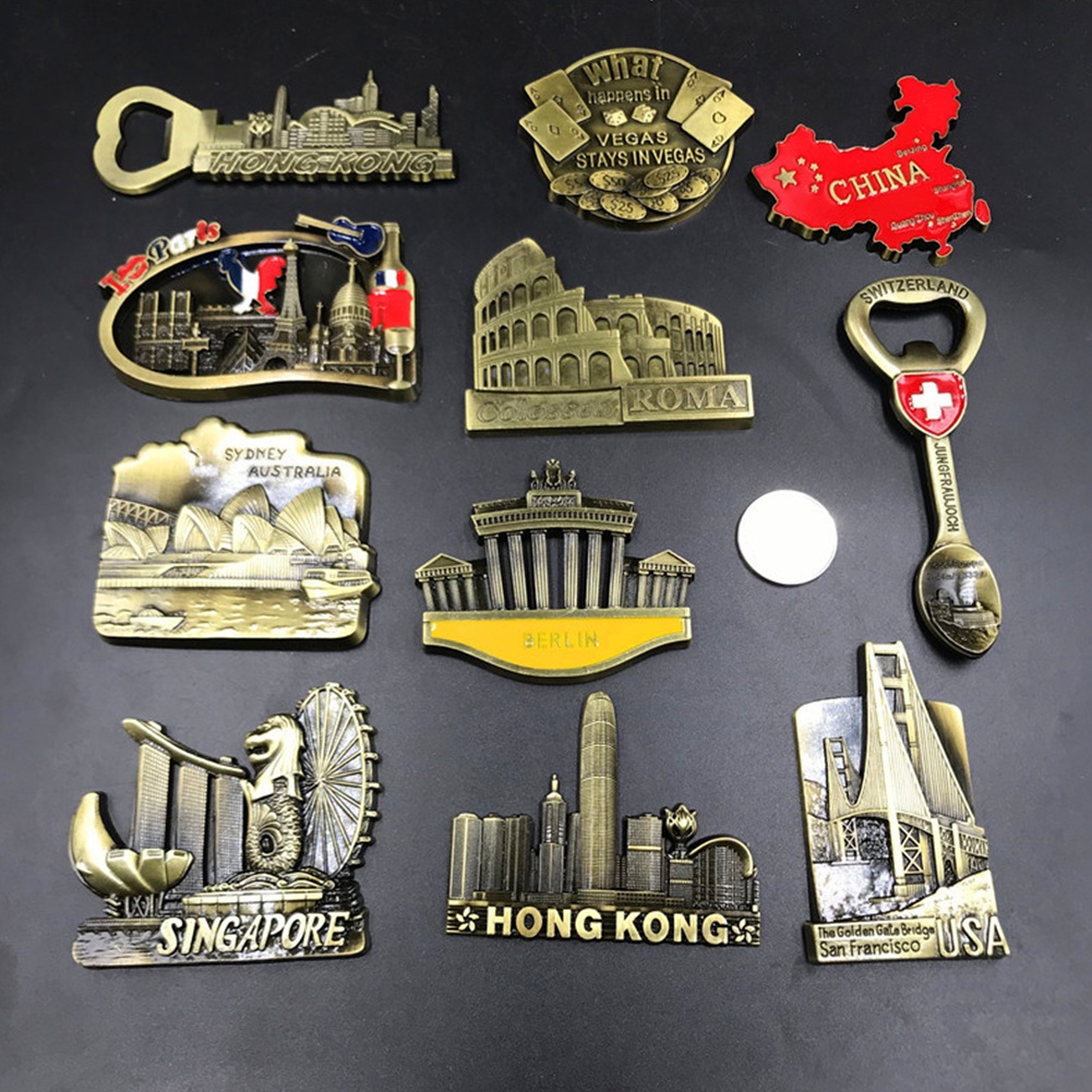 Souvenir Country Fridge Magnets USA Hongkong France Paris Dubai Travel Commemorative Decoration Refrigerator Metal Magnet