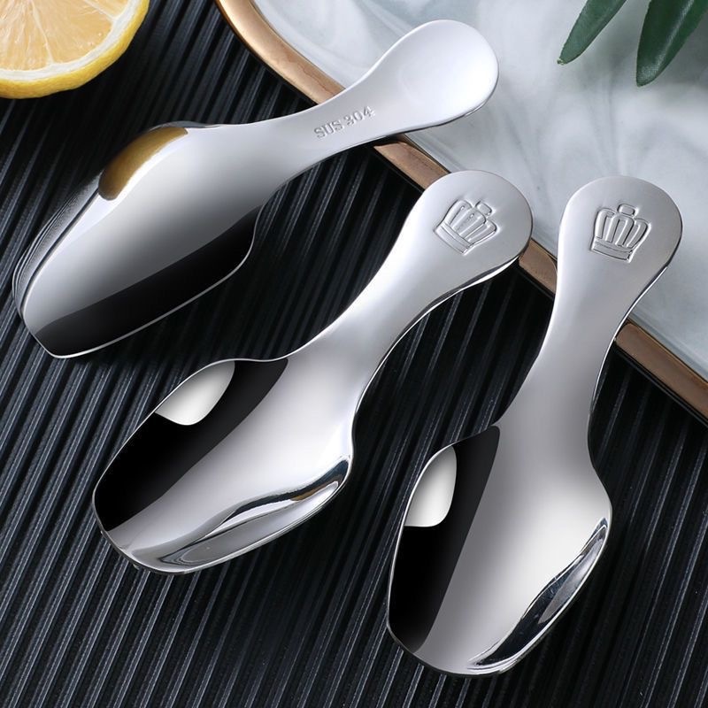 Mini Silver Thickened Ice Cream Scoop / 304 Stainless Steel Short Handle Teaspoon / Exquisite Coffee Shop Dessert Spoon / Kitchen Cooking Utensils