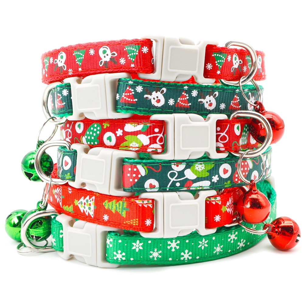 Cat Collar Pet Products Christmas with Bell Decoration Collar Plastic Buckle Loss Prevention Dog Rope Accessories