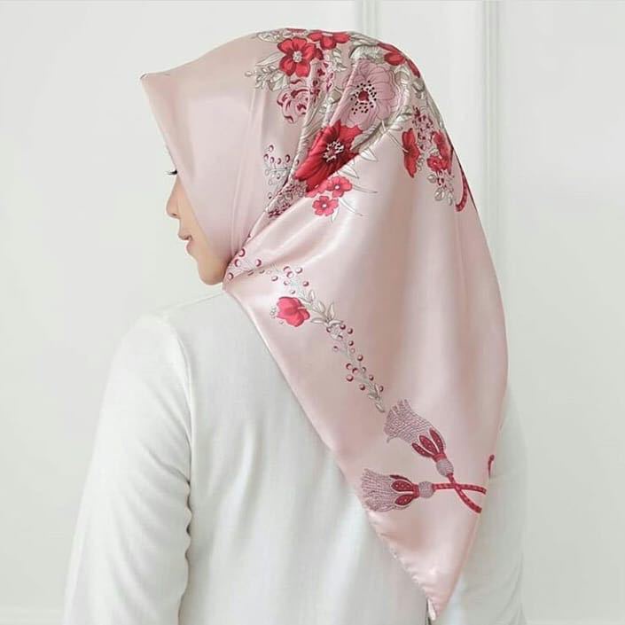 Square Tudung Bawal 90CM Floral Printed Elegant Silk Scarf Ready Stock