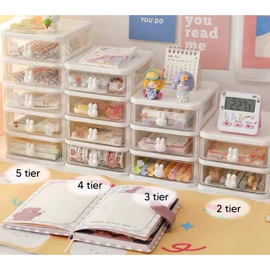 ?CHERRY? 5 Tier Transparent Desktop Storage Drawer Desk Organizer Office Home Stationery Cosmetic Storage Box Laci Meja