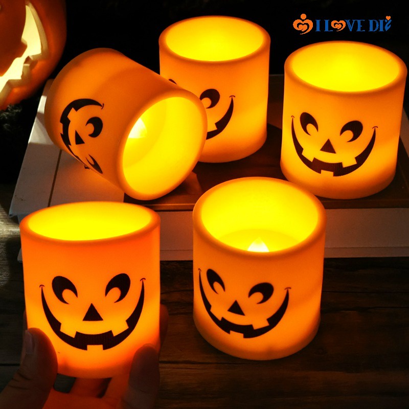 Creative Flameless Ghost Face Candle Light/ Spider Skull Shape Electronic Candle Lamp/ Halloween Party Decor Lighting