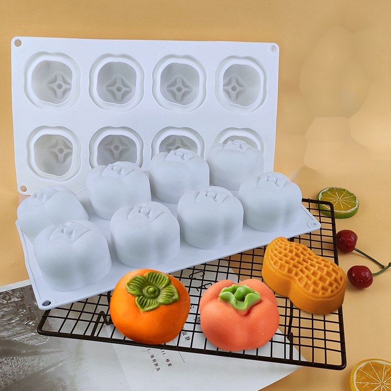 8-cavity persimmon peanut silicone mold Mousse cake mold mooncake mold pudding jelly aromatherapy gypsum handmade soap candle mold baking silicone mold