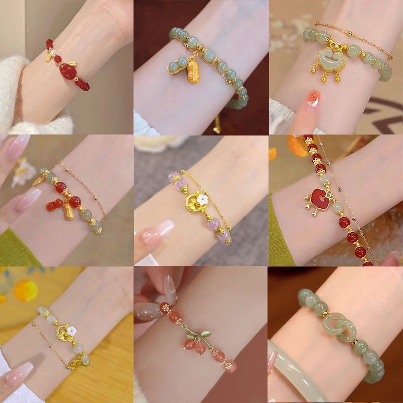 Exquisite Jade Peanut Bracelet Lucky Laurel Rabbit Crystal Handchain Women Jewelry Friendship Gifts