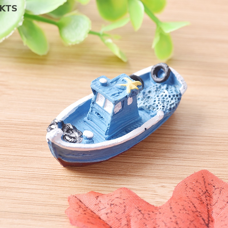 KTS Pop 1pcs Yacht Ship Fishing Boat Miniature Fairy Garden Home Houses Craft Micro Landscaping Decor DIY Accessories KT