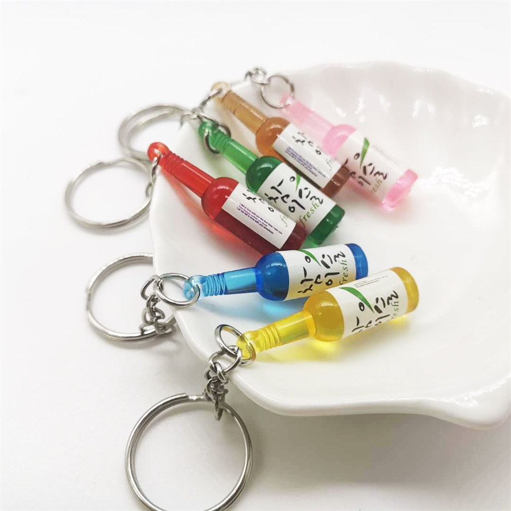 Creative Korean Fashion Drink Soju Bottle Keychain Simulation Resin Beer Wine Trinket Women Keyring Jewelry Travel Gift Souvenir