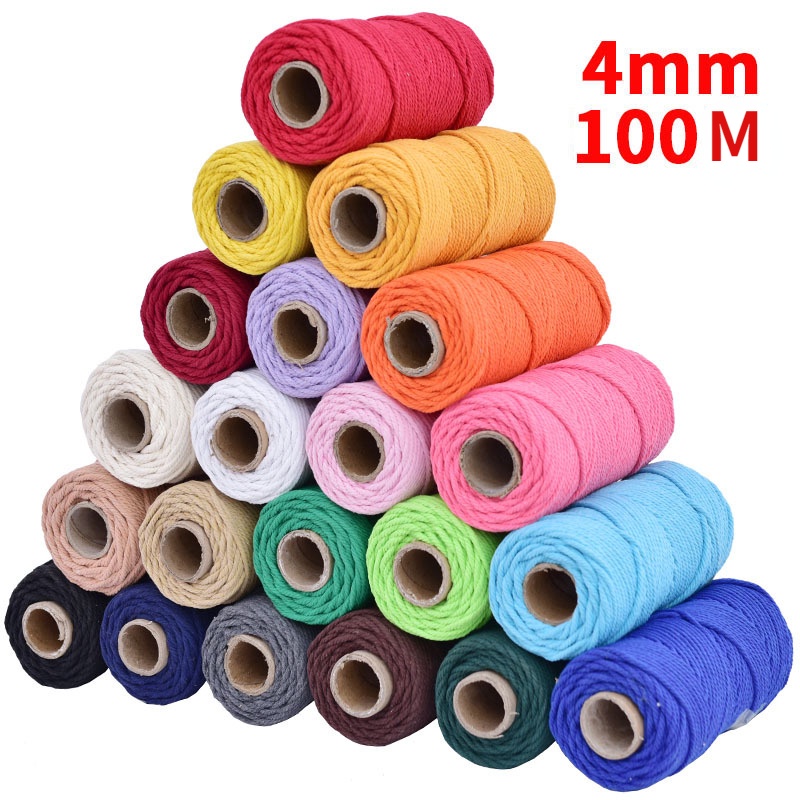 4MMX100M colored cotton rope diy hand-woven cotton thread woven tapestry rope bundled decorative rope