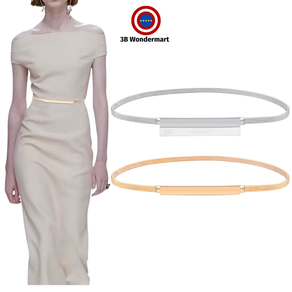 Women Metal Elastic Waist Dress Belt Thin Skinny Narrow Slim Waist Band Elegant Elastic Female Waist Belts