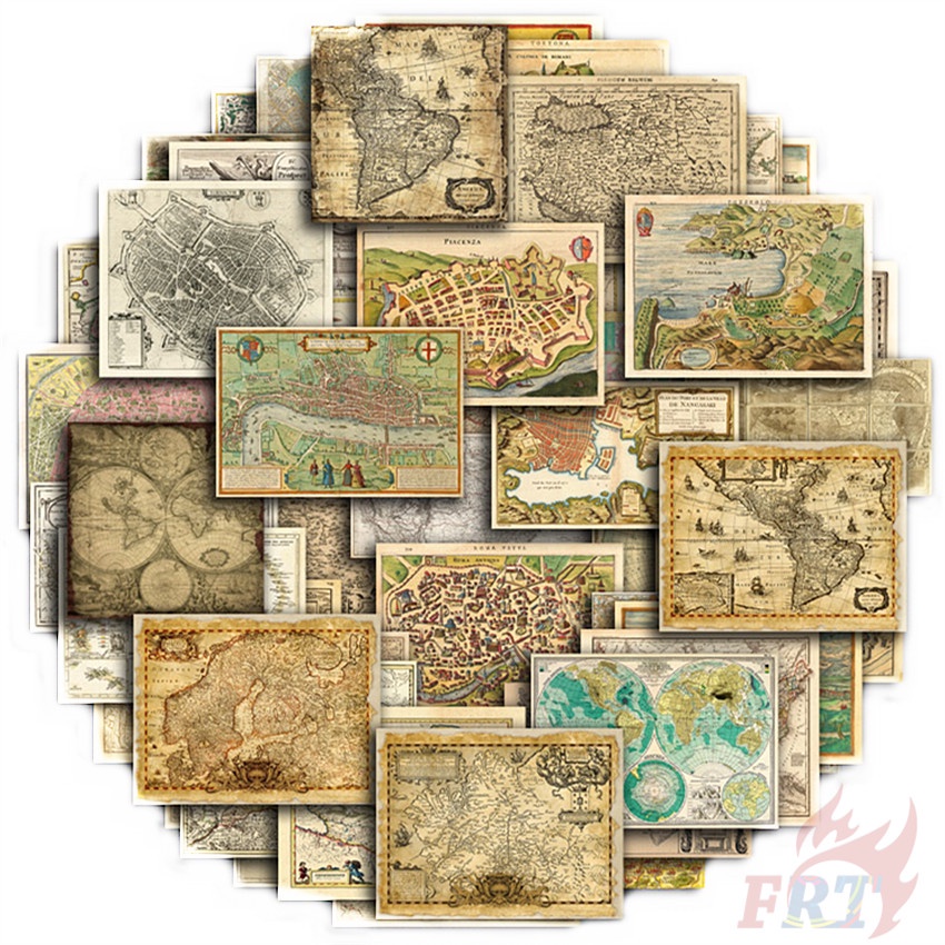 54Pcs/Set ❉ Vintage Nautical Map . Treasure Map Series 01 Stickers ❉ DIY Fashion Doodle Decals Stickers