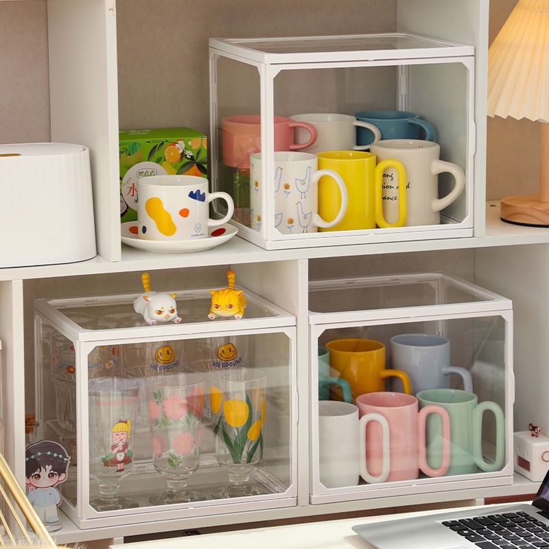 Glass acrylic cup holder Mug rack Coffee cup storage box Desktop cup holder Desktop storage rack Kitchen storage rack Cup storage box Cup holder Water Cup Storage Box Dust proof storage rack Dust proof cup holder案頭置物架 廚房置物架 杯子收納盒 防塵置物架