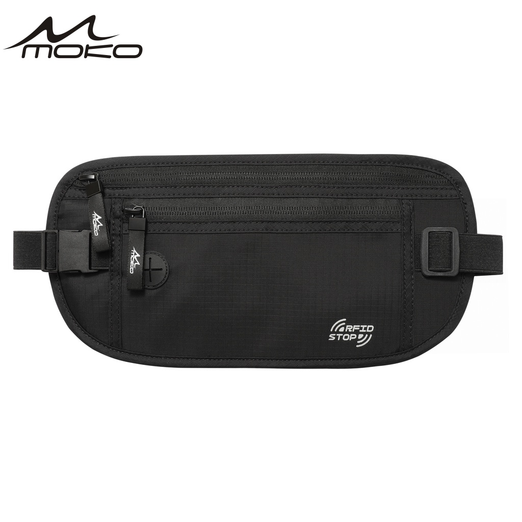 MoKo Secure Travel Money Belt Waist Pouch Chest Pack Anti-Theft Passport Wallets Undercover Hidden RFID Blocking Travel Wallet Money Belt Bag Hidden Sports Shoulder Sling Bag