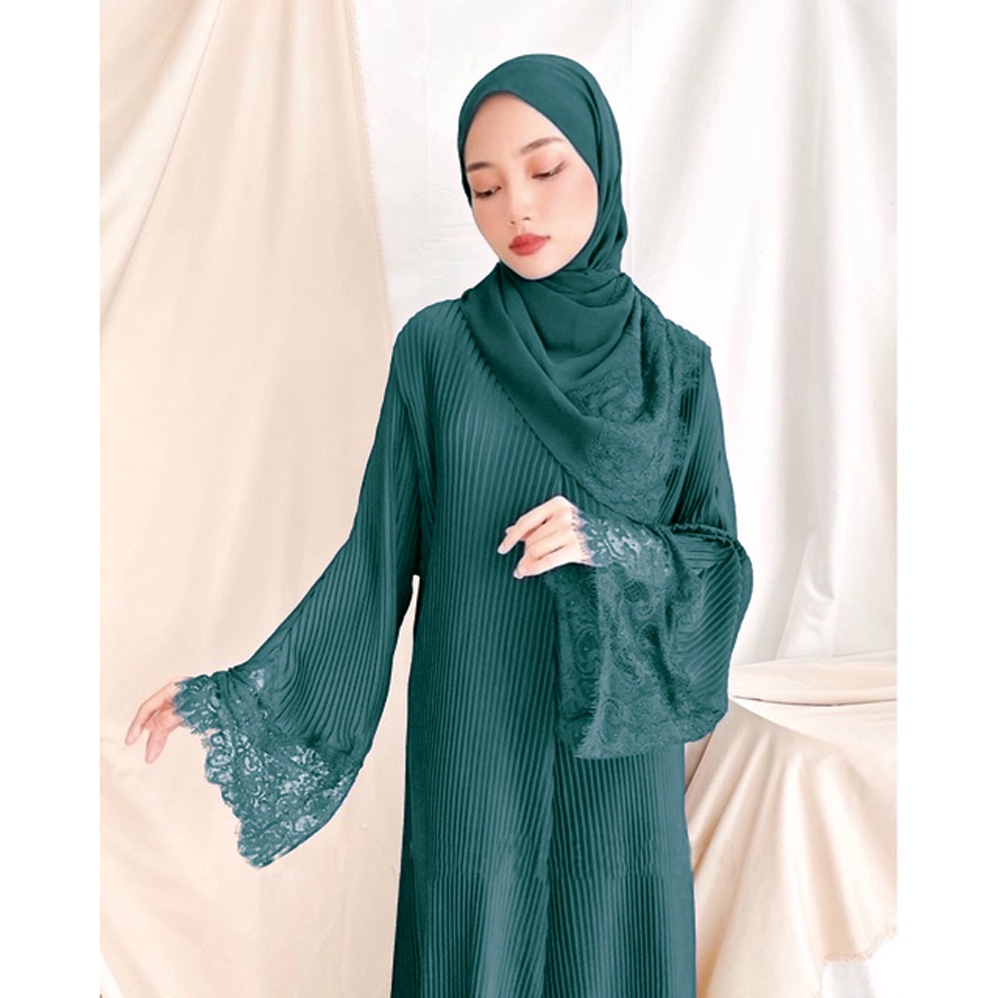 Essential Have Abaya Pleated jubah muslimah dress Lace Rhinestone Plain Premium Dubai Baju raya 2023 viral Wedding/En... - Image 4