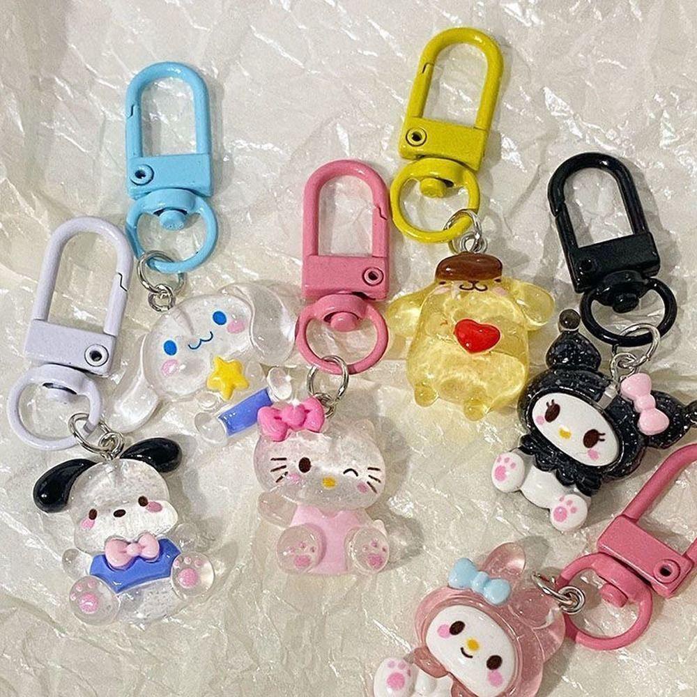 Cartoon Sanrio Keychian Cinnamoroll Kuromi Key Ring Cute Resin Student Pendant Couple Friend Gifts