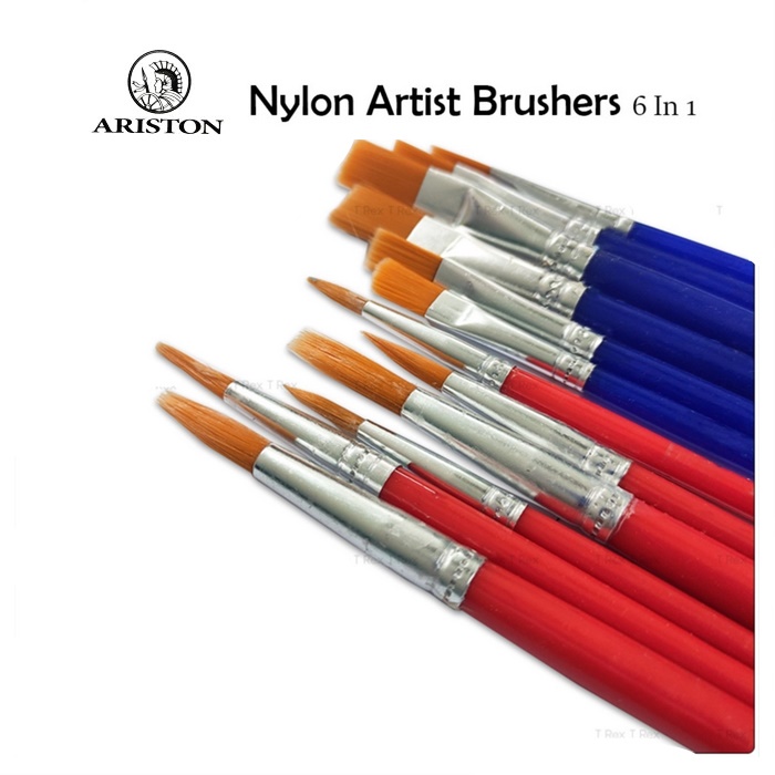 ARISTON Nylon Artist Painting Brush Flat / Round Set of 6pcs /Student Seni Art  Brush /尼龙水彩笔