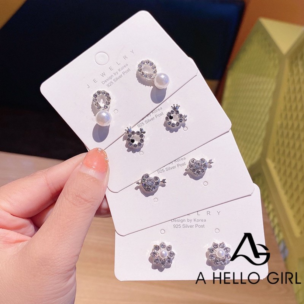 925 Silver Needle Diamond Four-leaf Earrings Female Square Temperament Geometric Eardrop Fashion A HELLO GIRL