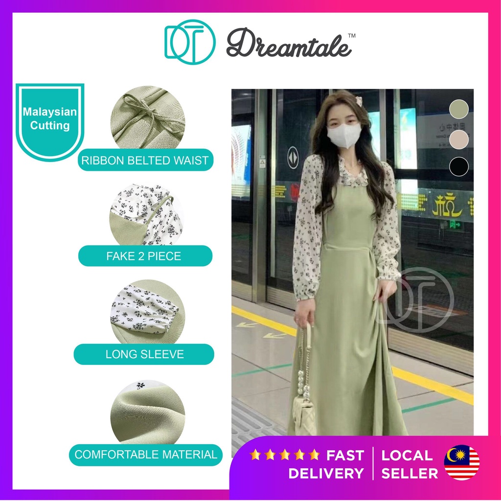 Dreamtale SeoYeon Korea Fashion Muslimah Dress Floral Women Dress Casual Maxi Long Dress Malaysian Cutting WCO195