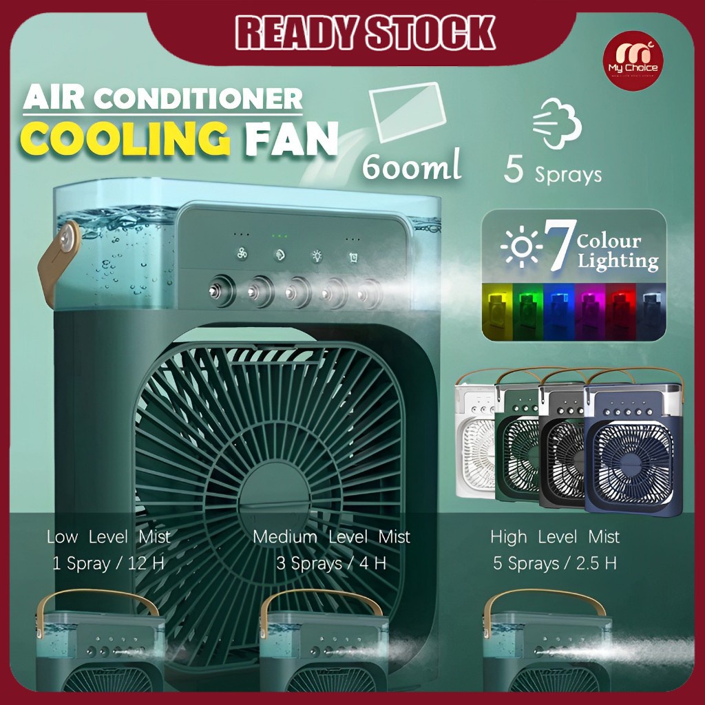 6 Inches Air Conditioner Cooling Fan With 5 Sprays 7 Color Light Portable Fan Air Cooler Kipas Mini Fan Air Humidifier风扇