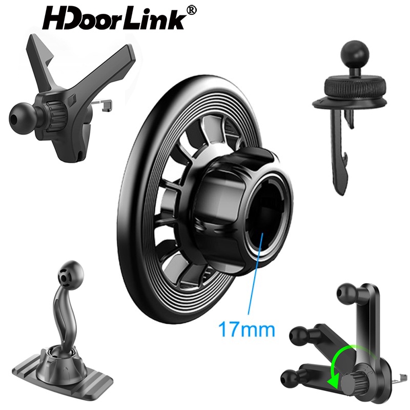 HdoorLink Magnetic Car Phone Holder Panel 17mm Ball Head Air Vent Clip Twist-Lock Triangle Support Air Outlet Hook Clamp Anti-Shake Mag-Safe Car Cell Phone Mount